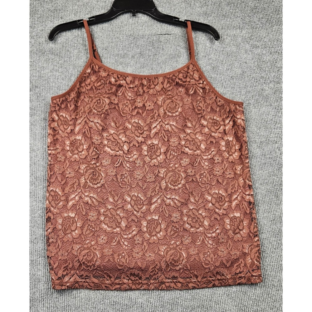 Maurices Women 1X Rust Brown Floral Lace Camisole Adjustable Straps Lined Tank